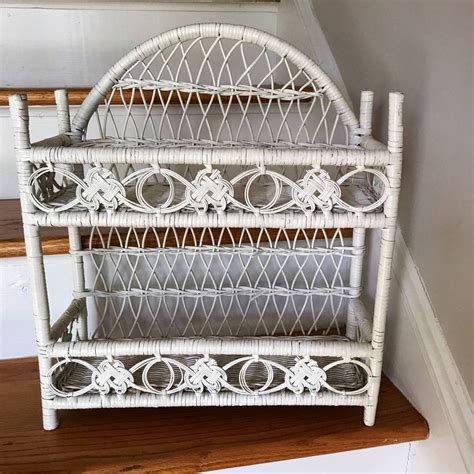 White Wicker 2 Tier Shelf Vintage White Wicker Wall Etsy