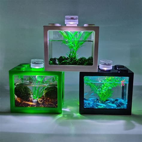 Windfall Led Display Fish Tank Small Desktop Aquarium Starter Kit With