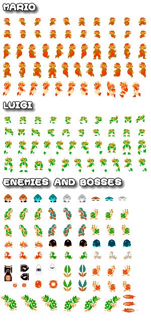 Super Mario Bros Nes Character Sprites Bowser Mario Luigi And Enemies