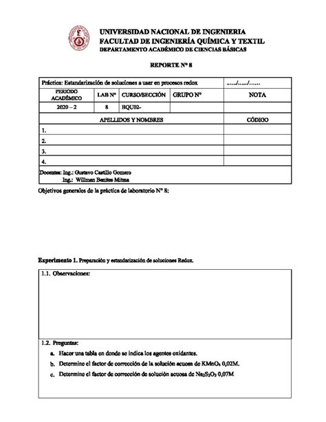 Reporte redox - 2023adadad - NACIONAL UNIVERSIDAD NACIONAL DE