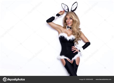 Sexy Blonde Model Dressed Easter Bunny Costume Bunny Ears Standing Stock Photo Marcink3333