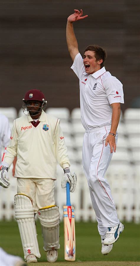 Chris Woakes Celebrates One Of His Four West Indian Wickets