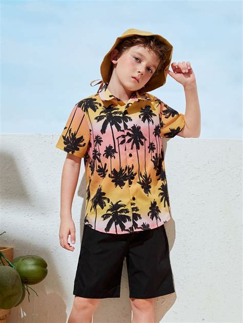 SHEIN Boys 1pc Coconut Tree Print Tie Dye Shirt & 1pc Shorts | Kids ...