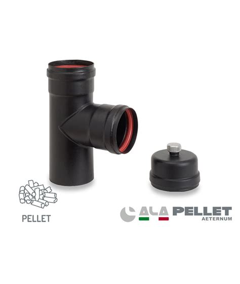 Black Te Con Ispezione Con Tappo Per Tubo Stufa A Pellet Nero D Mm