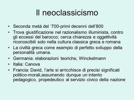 Il Neoclassicismo Ppt Scaricare