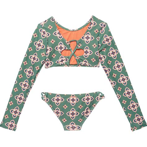 O Neill Thalia Tile Crop Rash Guard And Bikini Bottoms Set For Big Girls Save