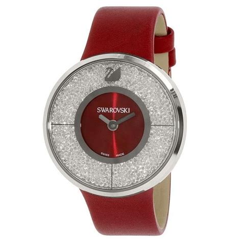 Crystalline Red Dial Calfskin Leather Strap Quartz Ladies Watch