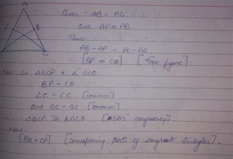 Abc Is An Isosceles Triangle With Ab Ac P And Q Are Points On Ab And