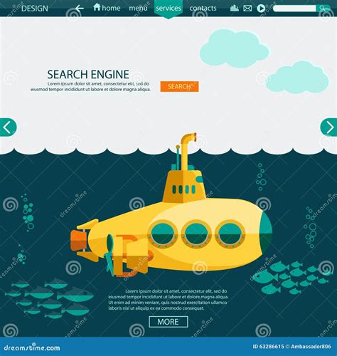 Submarino Sob O Mar Molde Do Vetor Do Web Site De Seo Ilustra O Do