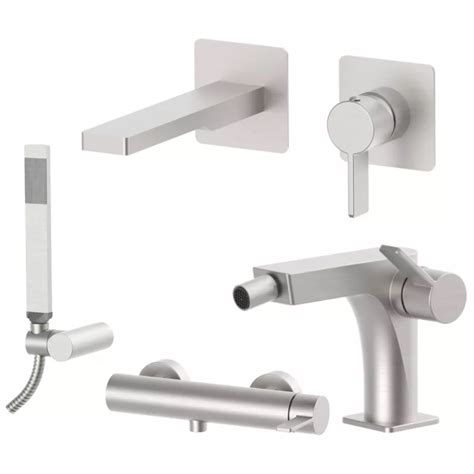 Set Miscelatore Lavabo 7x7 Bocca 20 Cm Con Bidet Ed Esterno Doccia