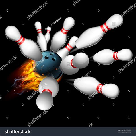 Flaming Bowling Ball Smashing Into Pins Stock Vector Royalty Free