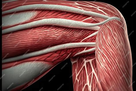 Premium Ai Image Red Bulging Muscle Fibers Of Arm Closeup Created