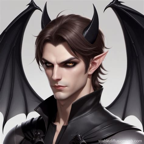 Pale Male Demon with Bat Wings and Horns | Stable Diffusion Online