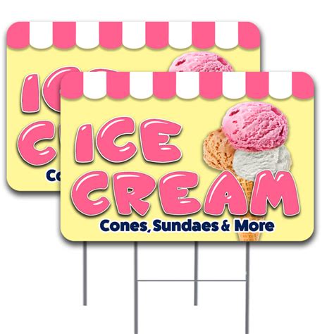 2 Pack Ice Cream Yard Sign 16 X 24 Double Sided Print With Metal Stakes 841098199968