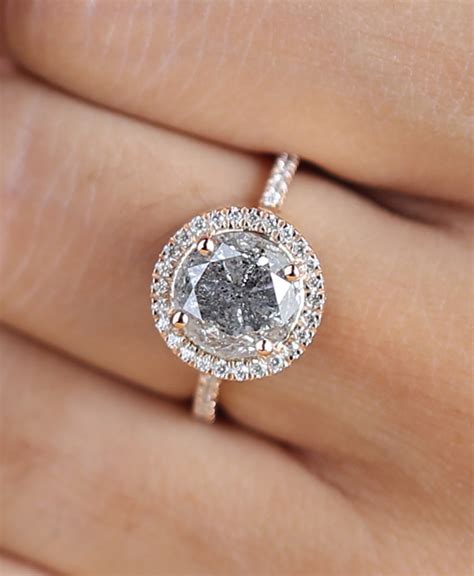 3 38 Ct Salt And Pepper Ring Engagement Ring Round Brilliant Etsy