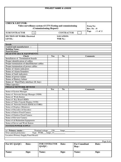 Checklist For Commissioning Of Cctv System Pdf Closed Circuit Television Battery Electricity