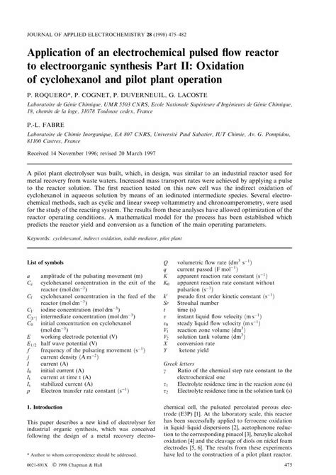 Pdf Application Of An Electrochemical Pulsed Flow Reactor To