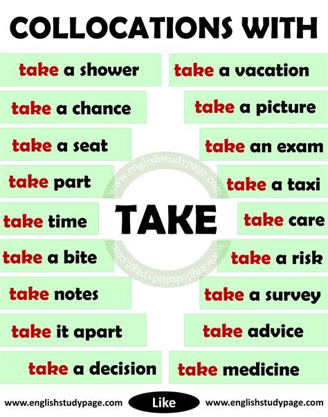 Collocations With TAKE In English English Study Page