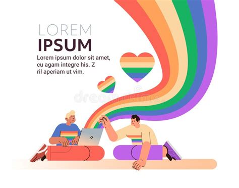 Men With Lgbt Rainbow Flags Using Laptop Gay Lesbian Love Parade Pride Festival Transgender Love