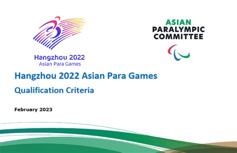 Qualification Criteria - Hangzhou 2022 Asian Para Games - Paralympic India