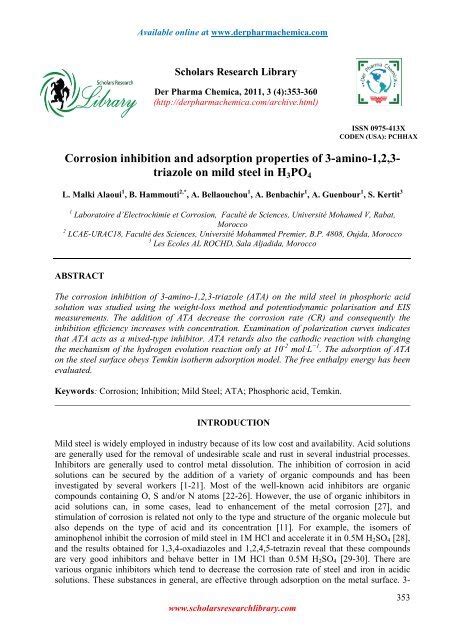 Corrosion Inhibition And Adsorption Properties Of 3 Amino 123