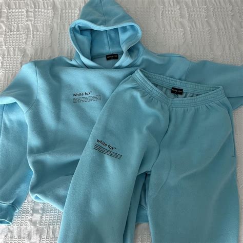 White Fox Blue Tracksuit Set Soft And Fluffy Jumper Depop