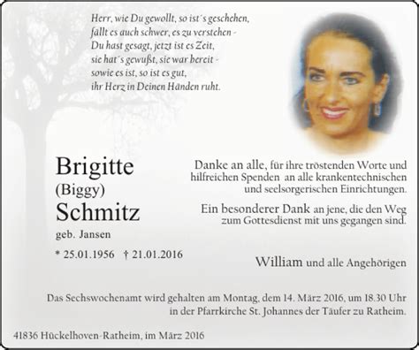 Traueranzeigen Von Brigitte Schmitz Aachen Gedenkt