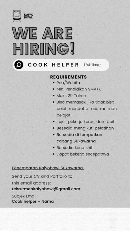 Lowongan Kerja Cook Helper Di Kaiyo Rice Bowl Lokerbandung Id