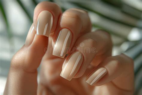 Woman Hands With Blank Neutral Colors Manicure Mockup Beautiful Nude Manicure On Perfect Long