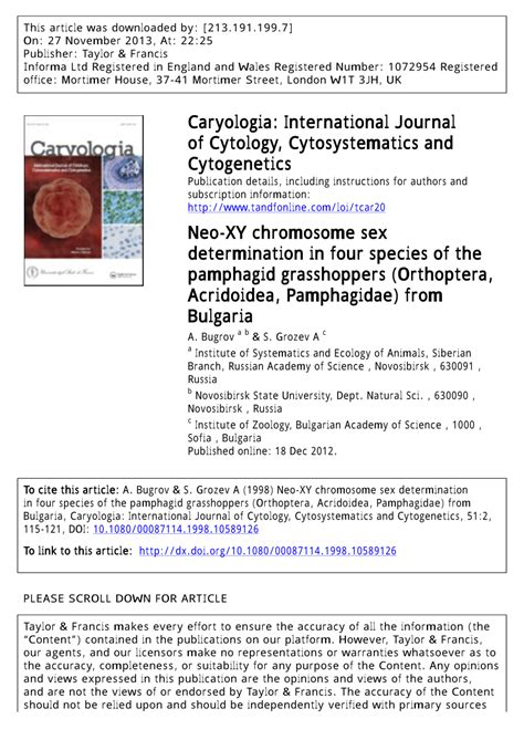 Pdf Neo Xy Chromosome Sex Determination In Four Species Of The Pamphagid Grasshoppers