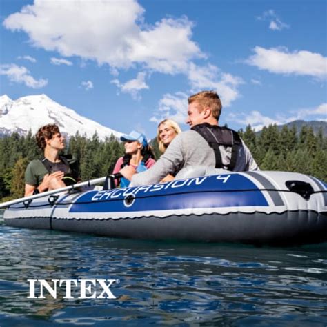 Intex Excursion 4 Person Inflatable Rafting And Fishing Boat Set With 2