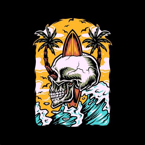 Skull Summer Beach T Shirt Graphic Design Hand Drawn Line With Digital