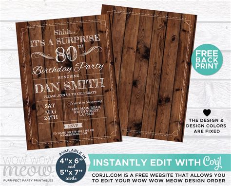 Surprise 80th Birthday Invitation Rustic Wood Eighty 80 Invite Etsy