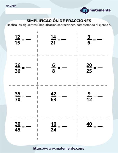 36 Ejercicios de Simplificación de fracciones en PDF