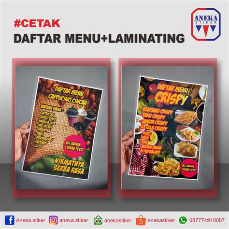 Jual Cetak Menu Daftar Harga Makanan Minuman Uk A4 Laminating