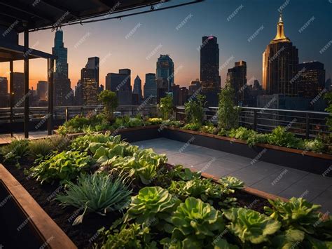 A rooftop garden with a view of the city skyline | Premium AI-generated