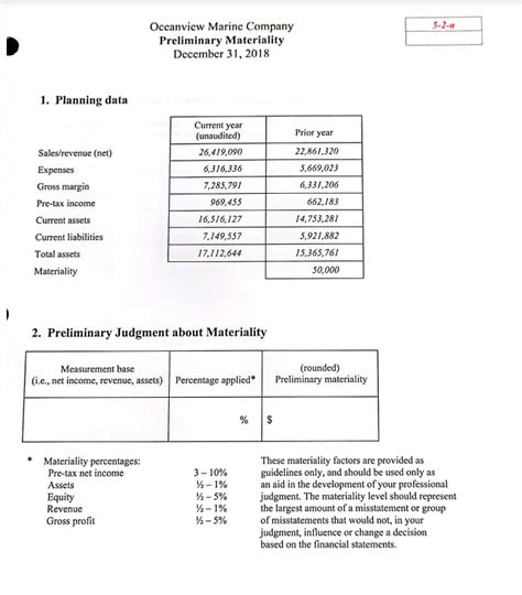 Solved A Oceanview Marine Company Preliminary Chegg