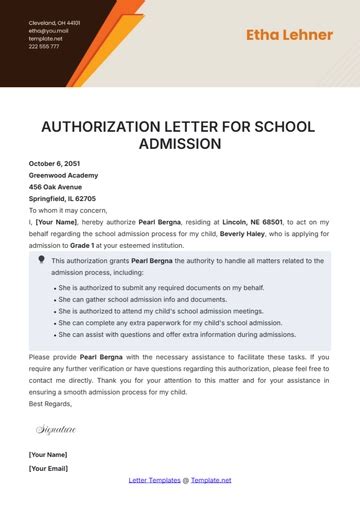 authorization letter  school admission template  edit