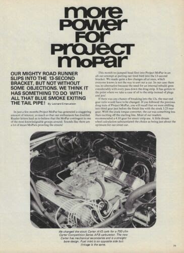 1969 Road Runner Popular Hot Rodding Magazine Project Car Article Ad Drivetrain EBay