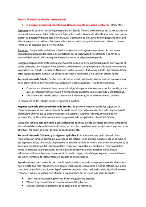 DIP Tema 3 Apuntes 3 Tema 3 El Estado En Derecho Internacional 1