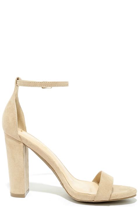 Sexy Nude Suede Heels Ankle Strap Heel Single Sole Heels