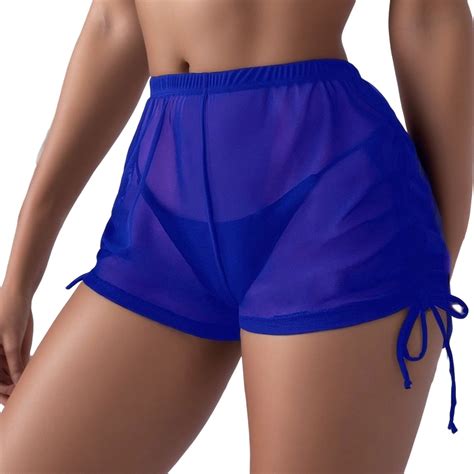 Bikini Cover Wraps Mesh Plus Size Swim Shorts For Women Cover Drawstring Women Shorts Ups Side