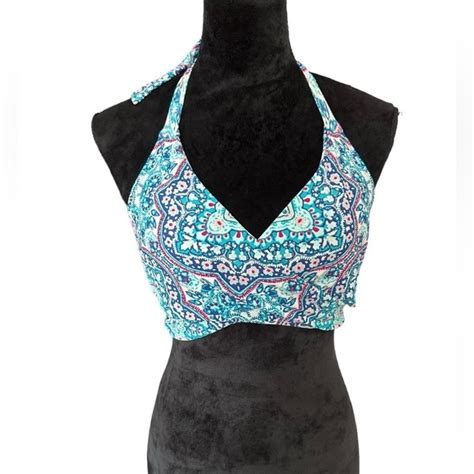 Athleta Swim Athleta Blue Print Monaco Bra Cup Wrap Bikini Halter