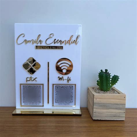 Placa Pix Instagram Wifi Logo Qr Code Acrilico Espelhado Elo