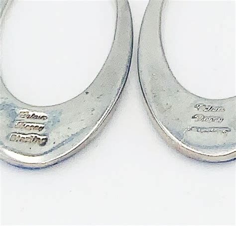 Vintage Navaho Native American Sterling Silver Hoop Earrings Set With