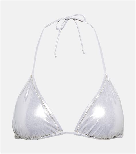 Reina Olga Love Triangle Lamé Bikini Top In Silver Lame ModeSens