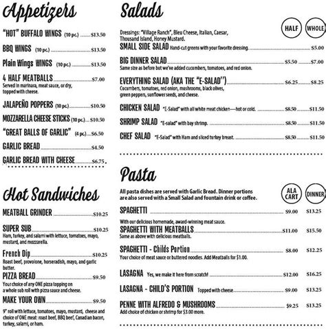 Village Pizza Menu, Anacortes, WA