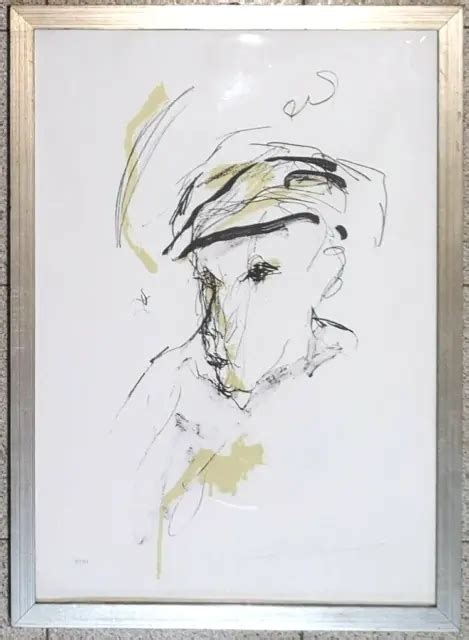 ERNESTO TRECCANI FIGURA Volto Estratto Litografia In Cornice 76x55cm