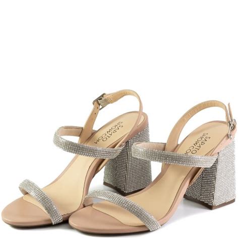 Sand Lia De Festa Salto Bloco Strass Doriam Sapato Show Nude Sapato Show