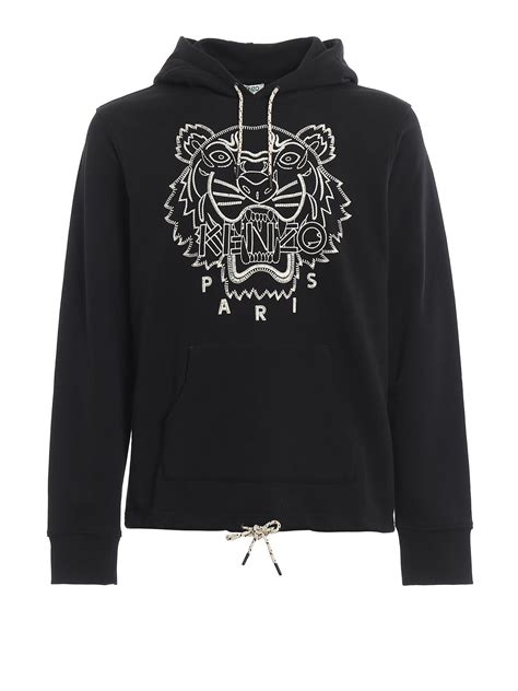 Kenzo Cotton Tiger Embroidery Hoodie In Black For Men Lyst